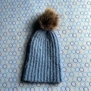Forever 21 Light Blue Knit Hat with Brown Pom